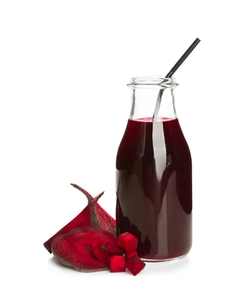 Glass bottle of fresh beet juice — Stock Photo, Image