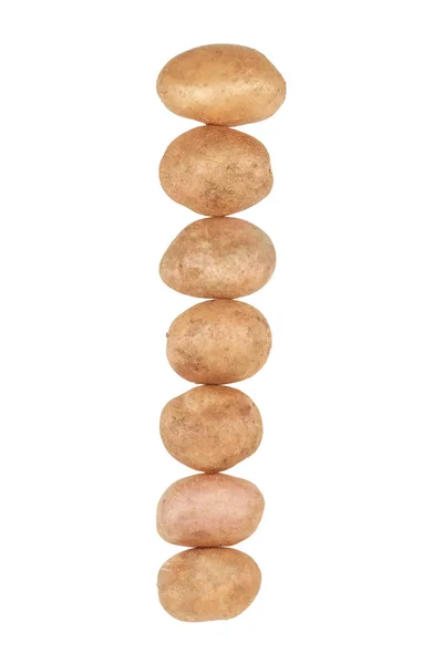 Row of unpeeled potatoes on white — Stock Photo, Image