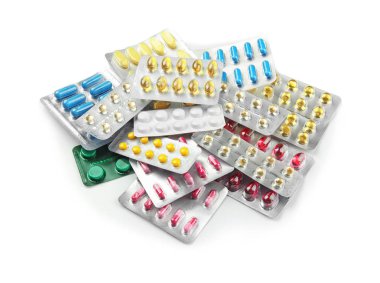 Sağlık kavramı. Açık renkli hapları ile blister paketleri