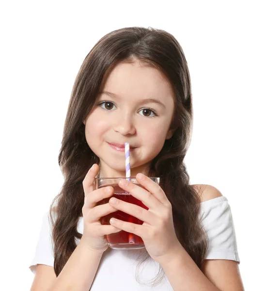 Bonito menina bebendo suco — Fotografia de Stock