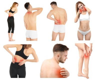 Collage with people suffering from pain   clipart