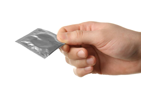 Man holding condom — Stock Photo, Image