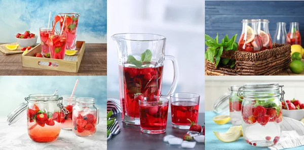 Collage with strawberry lemonade — Stock Photo, Image