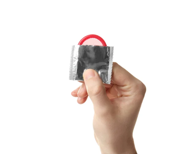 Man holding condom — Stock Photo, Image