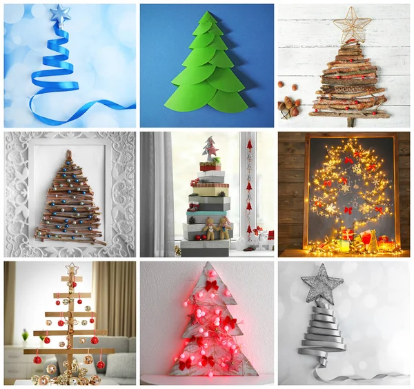 Collage of handmade Christmas trees — Stock Photo, Image