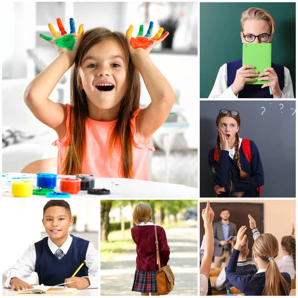 Collage met leerlingen van verschillende leeftijden — Stockfoto