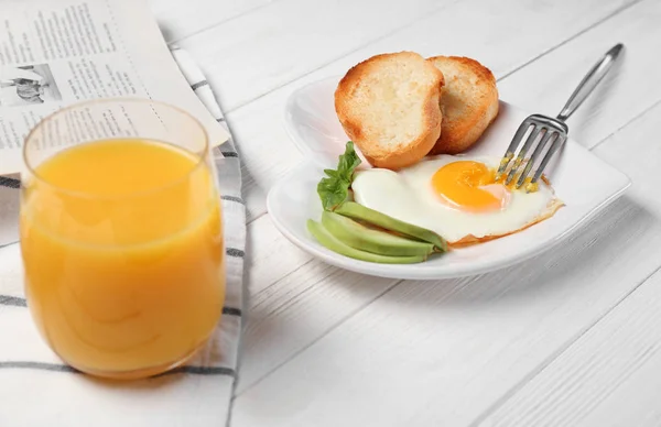 Egg with toasts and avocado — Stock Photo, Image