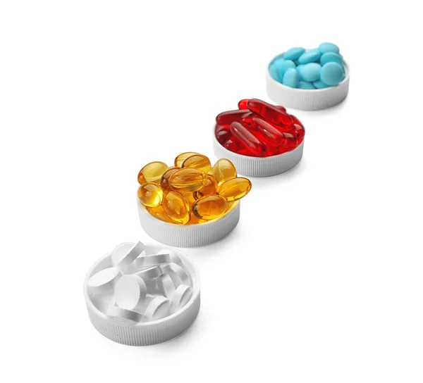 Összetétele a különböző színes tabletták — Stock Fotó