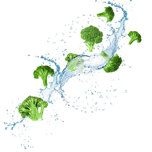 Splashing water and broccoli — Stock Photo, Image