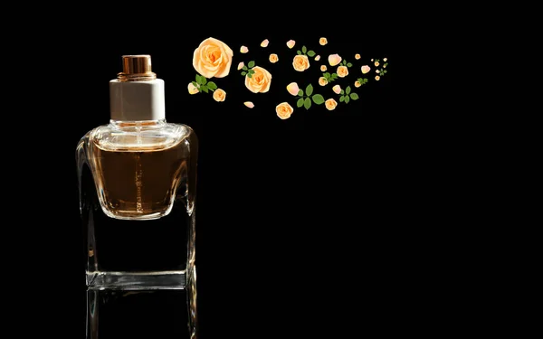 Spraying perfume with flower component — Stock Photo, Image