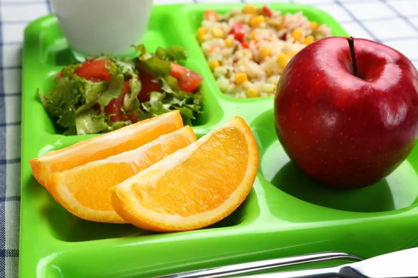 Serving tray with delicious food on table — Stock Photo, Image