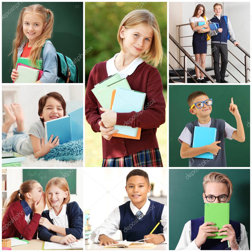 Collage with schoolchildren of different ages