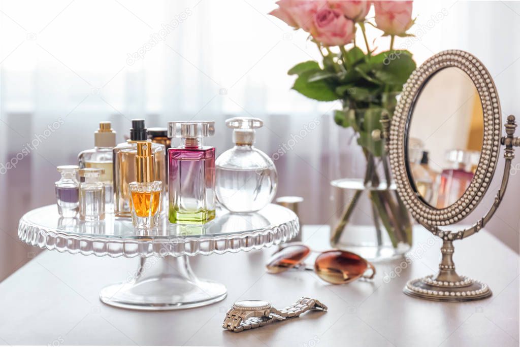 Tray with bottles of perfume