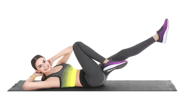 Woman doing bicycle crunch exercise — Stock Photo, Image