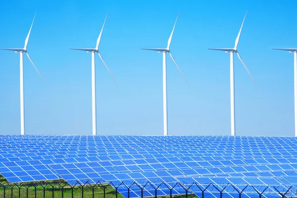 Solar panels and wind turbines — Stock Photo, Image