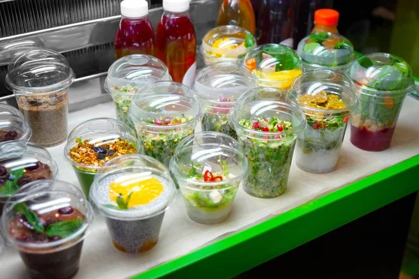 Tasty healthy food in cups