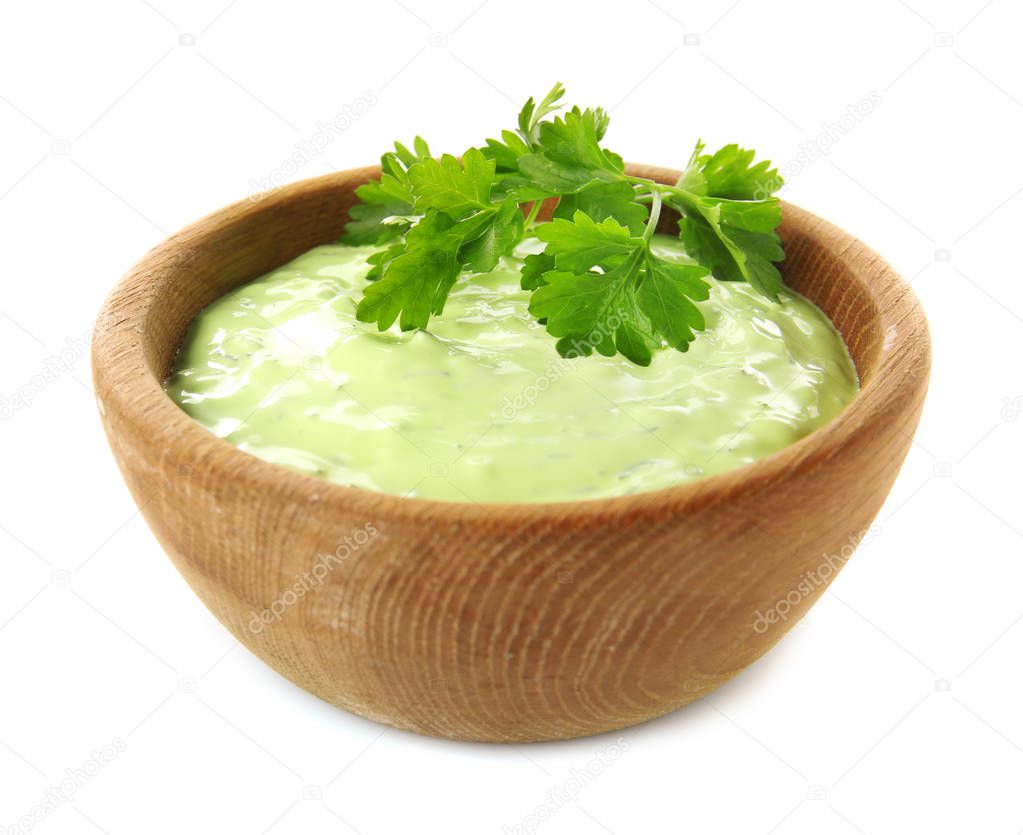 Delicious yogurt sauce with parsley leaves 