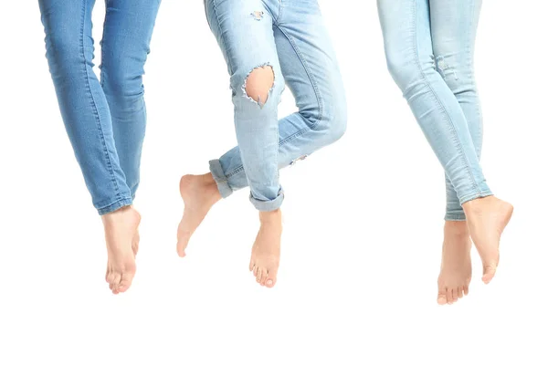 Beautiful female legs in jeans — Stock Photo, Image