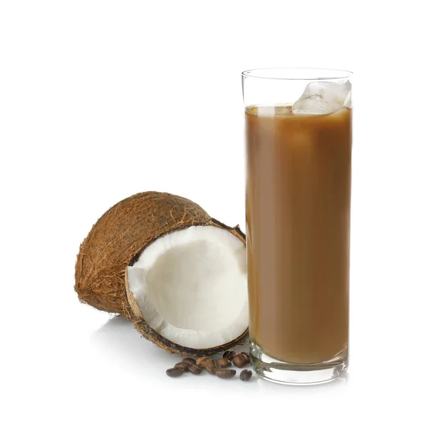 Glass of cold coconut coffee — Stock Photo, Image