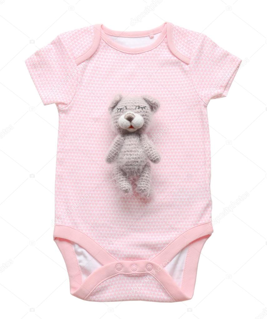 Cute baby bodysuit and crochet toy