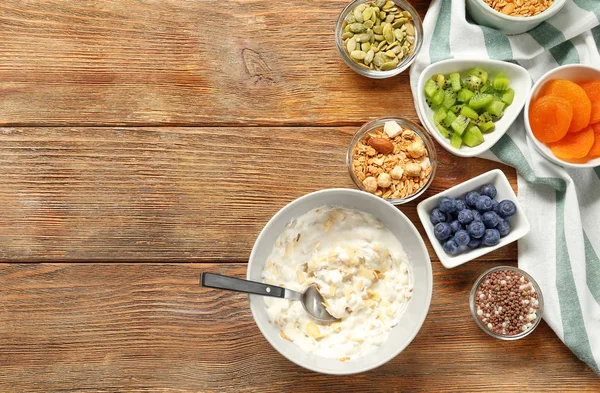 Tasty breakfast with yogurt — Stock Photo, Image