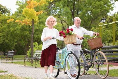 Bisiklet ile kıdemli mutlu çift