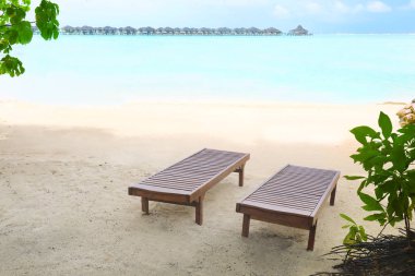 Tropik sahilde şezlong