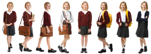 Collage of girl in different school uniforms — Stock Photo, Image