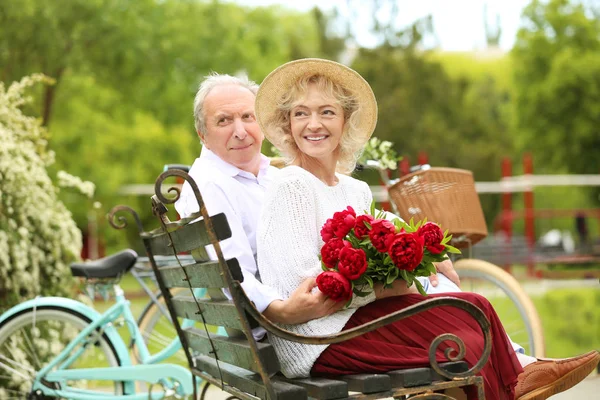 Heureux couple aîné dans le parc — Photo