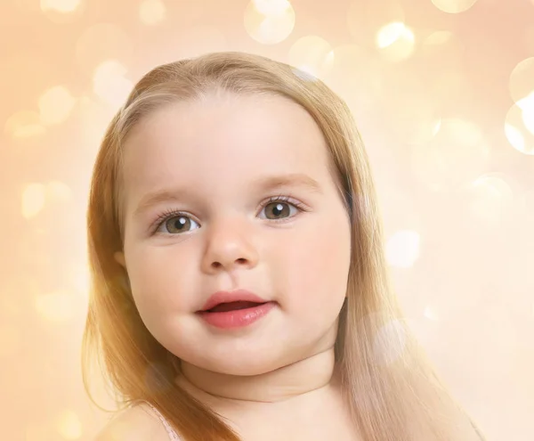 Cute Little Girl Christmas Lights Background Holidays Celebration Concept — Stock Photo, Image