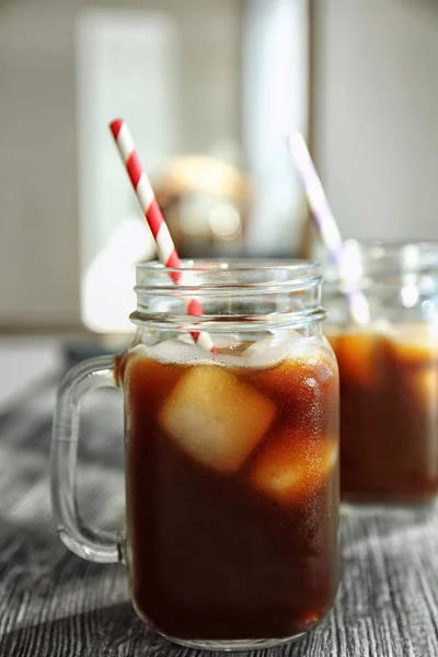 Mason jars with cold brew coffee