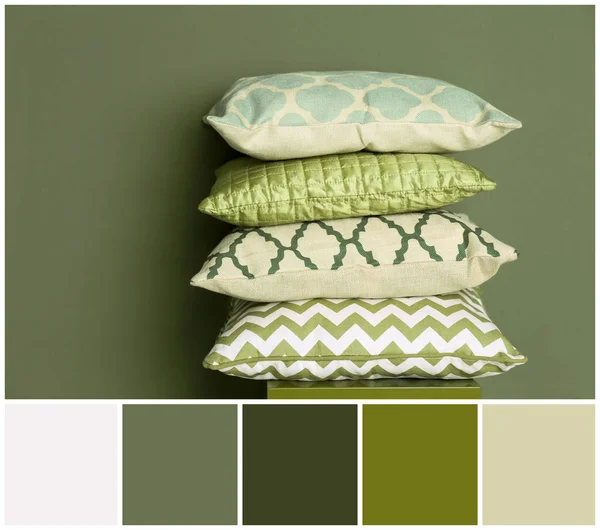 Stack of pillows and palette of colors — Stock Photo, Image