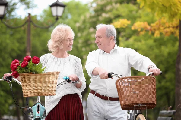 Happy senior couple with bicycles