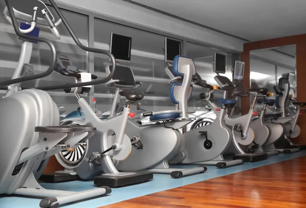 Interior do ginásio moderno com máquinas — Fotografia de Stock