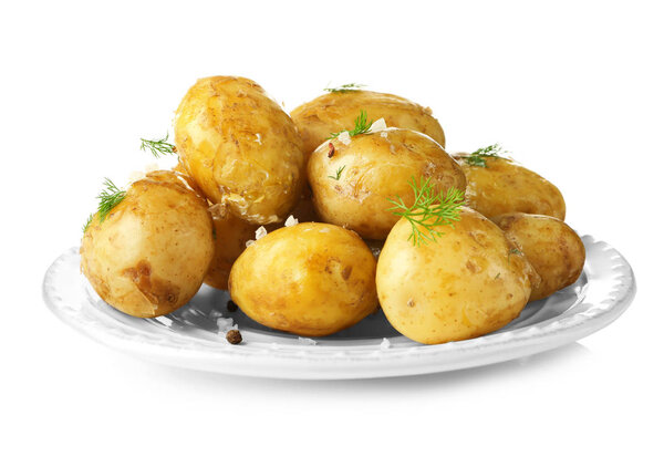 Plate with boiled potatoes 