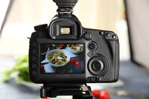 Professional camera during food photographing