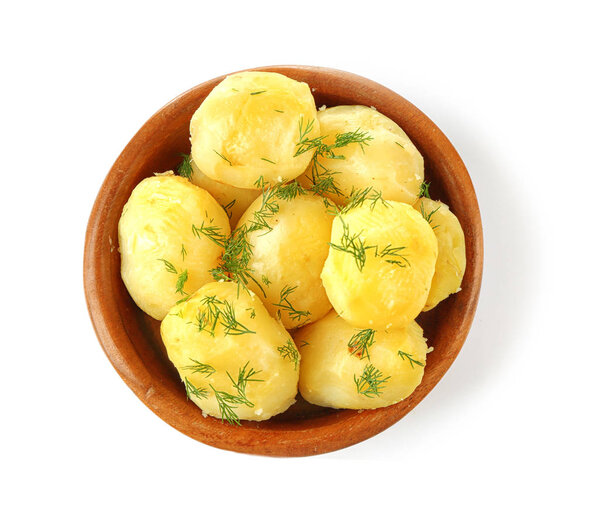 Bowl with boiled potatoes