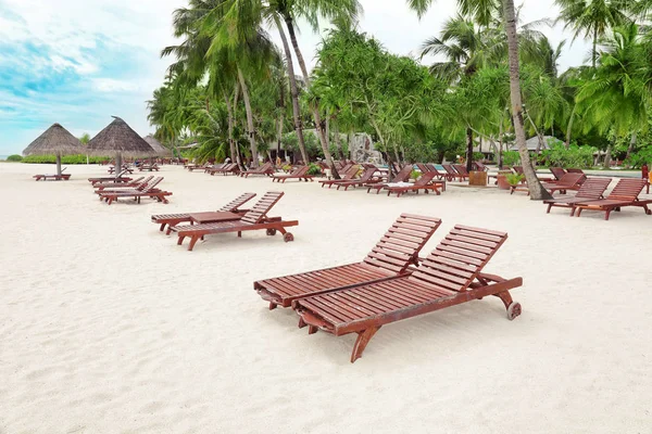 Wooden sun loungers — Stock Photo, Image