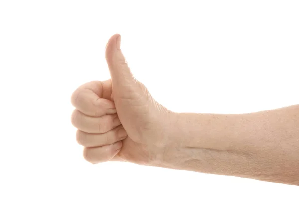 Senior woman's hand on white background — Stock Photo, Image