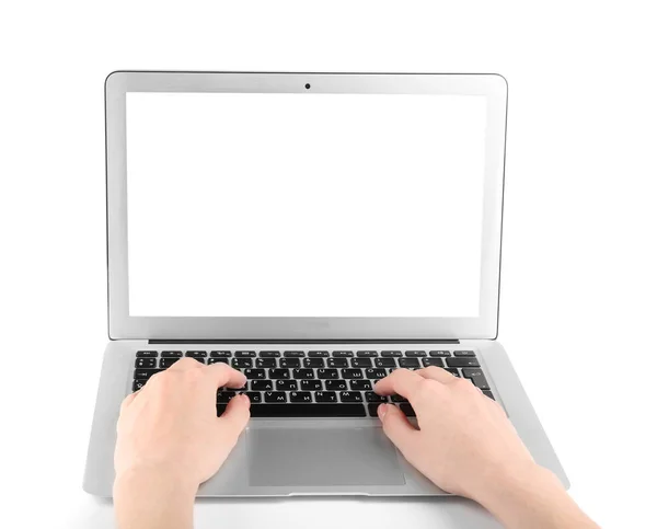 Vrouw werkt met laptop — Stockfoto