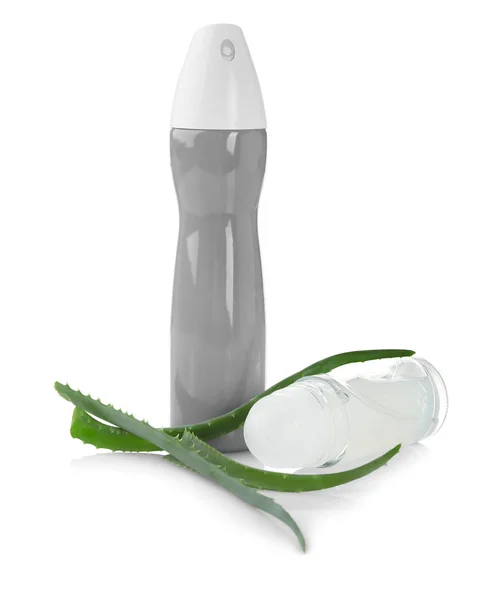 Deodorants and aloe leaves — Stock Photo, Image