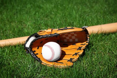Beyzbol topuyla eldiveni ve sopası