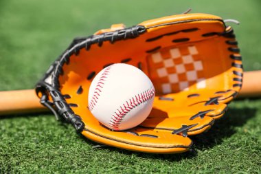 Beyzbol topu, eldiveni ve sopası 