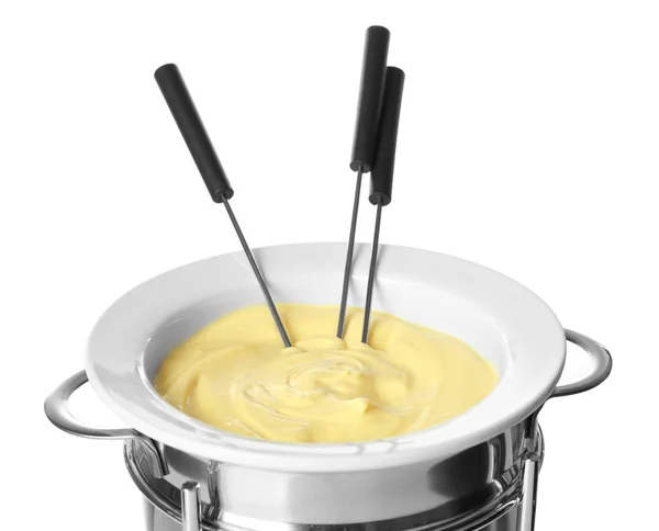 Deliciosa fondue de queso y palitos — Foto de Stock
