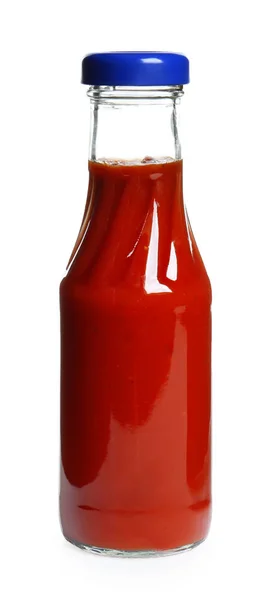 Glass bottle with tomato sauce — Stock Photo, Image