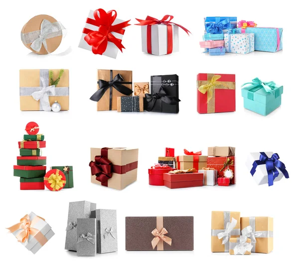 Колаж різдвяних подарункових коробок — стокове фото