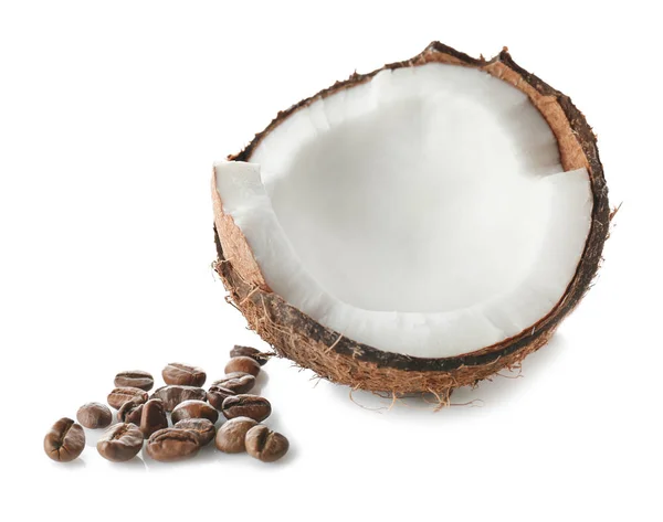 Coconut and coffee beans — Stock Photo, Image