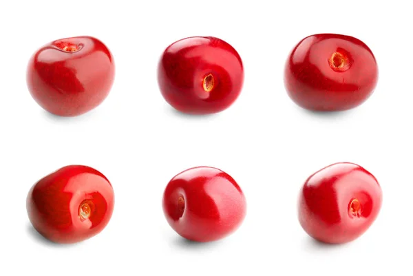 Collage of red cherries on white background — Stock Photo, Image