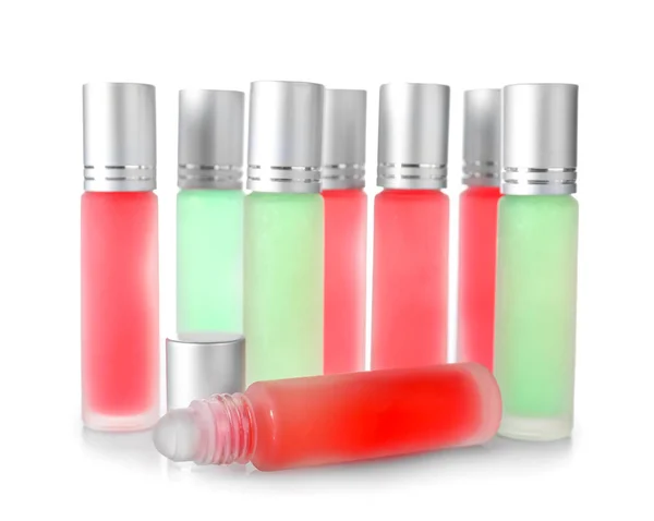 Bottles of modern perfumes on white background — Stock Photo, Image