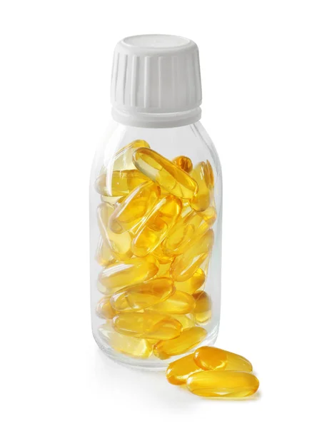 Bottle with fish oil capsules — Stock Photo, Image